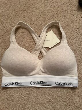 Calvin Klein Heather Gray Cross-Back Logo Bralette
